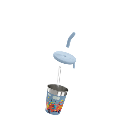 SIGG Edelstahl Kinderbecher mit Feuerwehrmotiv und abnehmbarem Silikondeckel. Erhältlich im Bärechind Winterthur, Zürich, Schweiz.