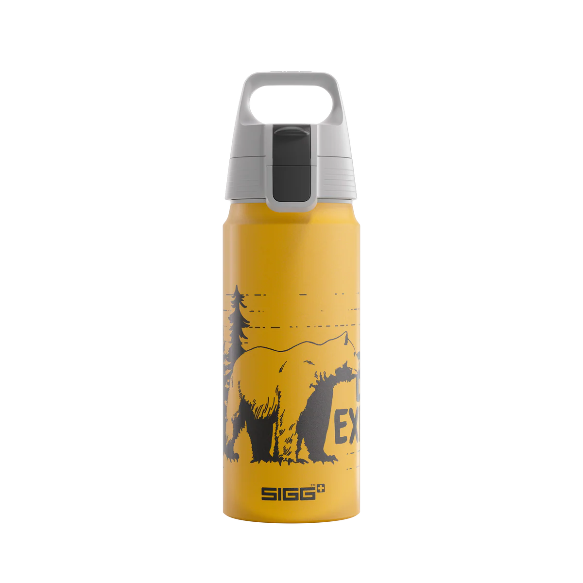 SIGG Aluminium Trinkflasche 0.6L mit Bärenmotiv in Gelb für Kinder. Erhältlich im Bärechind Winterthur, Zürich, Schweiz.