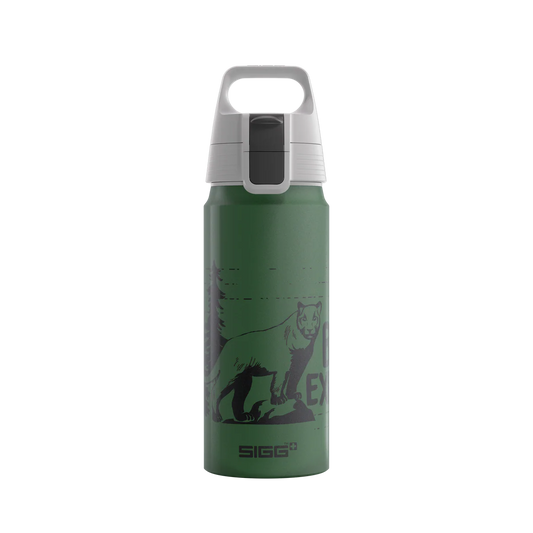 SIGG Aluminium Trinkflasche 0.6L mit Berglöwe Motiv. Leicht, auslaufsicher und ideal für Kindergarten und Schule. Im Bärechind Winterthur.
