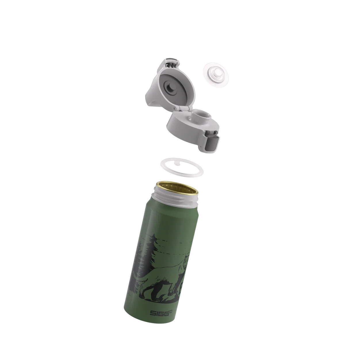 Detailansicht der SIGG Aluminium Trinkflasche 0.6L mit Berglöwe Motiv. Im Bärechind Winterthur