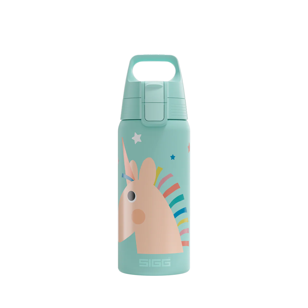 Sigg Edelstahl Trinkflasche 0.5 Liter mit Einhorn Motiv und Regenbogen im Bärechind Winterthur Zürich Schweiz