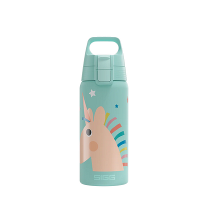 Sigg Edelstahl Trinkflasche 0.5 Liter mit Einhorn Motiv und Regenbogen im Bärechind Winterthur Zürich Schweiz
