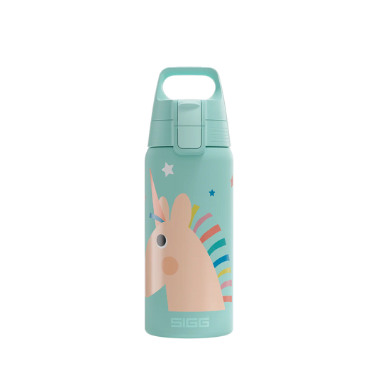 Sigg Edelstahl Trinkflasche 0.5 Liter mit Einhorn Motiv und Regenbogen im Bärechind Winterthur Zürich Schweiz