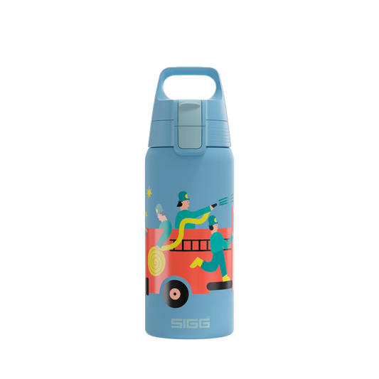 Sigg Edelstahl Trinkflasche 0.5 Liter mit Feuerwehr Motiv für Kinder im Bärechind Winterthur Zürich Schweiz
