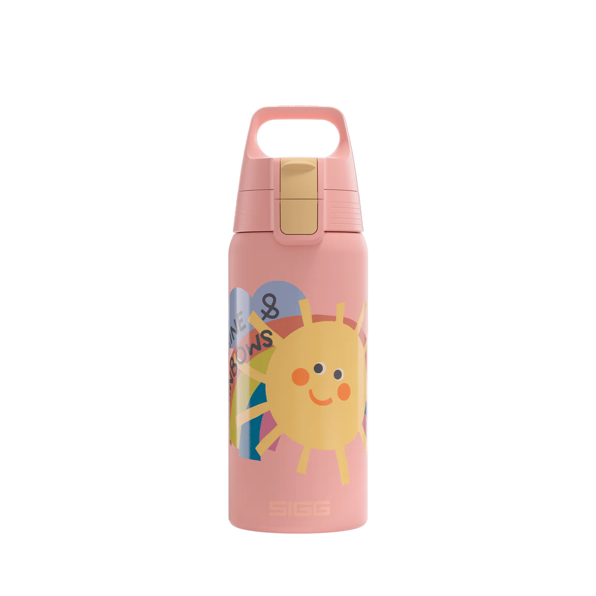 Sigg Edelstahl Trinkflasche 0.5 Liter mit Sonnenschein und Regenbogen Motiv im Bärechind Winterthur Zürich Schweiz