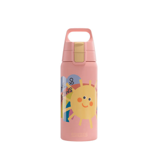 Sigg Edelstahl Trinkflasche 0.5 Liter mit Sonnenschein und Regenbogen Motiv im Bärechind Winterthur Zürich Schweiz