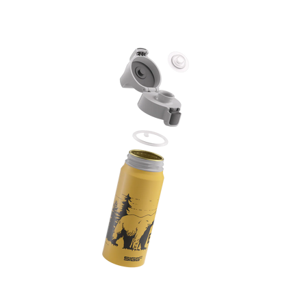 Detailansicht des ONE-Verschlusses der SIGG Aluminium Trinkflasche mit Bärenmotiv. Erhältlich im Bärechind Winterthur, Zürich, Schweiz.
