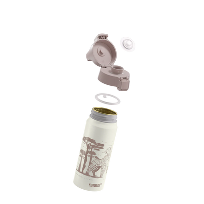 Detailansicht des ONE-Verschlusses der SIGG Aluminium Trinkflasche mit Safari Motiv. Erhältlich im Bärechind Winterthur, Zürich, Schweiz.