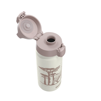 SIGG WMB ONE Trinkflasche mit geöffnetem Verschluss und Safari Motiv. Erhältlich im Bärechind Winterthur, Zürich, Schweiz.