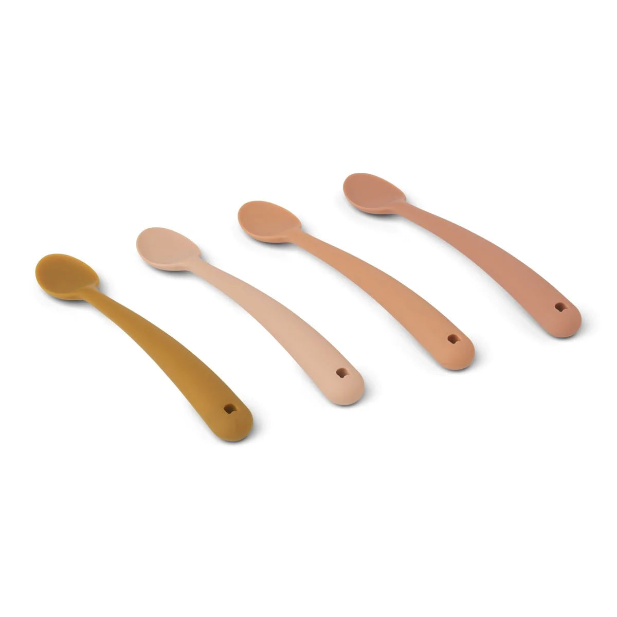 Das Liewood SIV Silikon-Löffel 4er Set in warmen Rosé- und Naturtönen unterstützt Babys beim Start in die Beikostzeit und ist im Bärechind in Winterthur, Zürich und der Schweiz erhältlich.