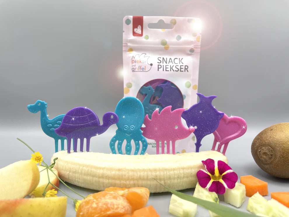 Glitzernde Snack-Piekser in verschiedenen Tiermotiven, erhältlich bei Bärechind in Winterthur Zürich Schweiz.