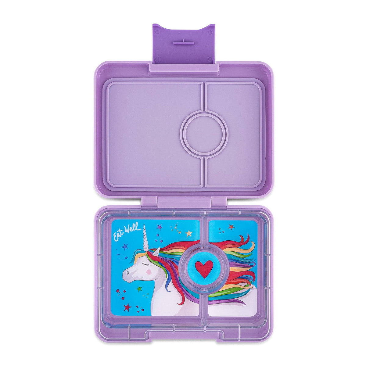 Snackbox für Kinder mit Einhorn-Motiv in Lila – kompakte Znünibox für unterwegs
