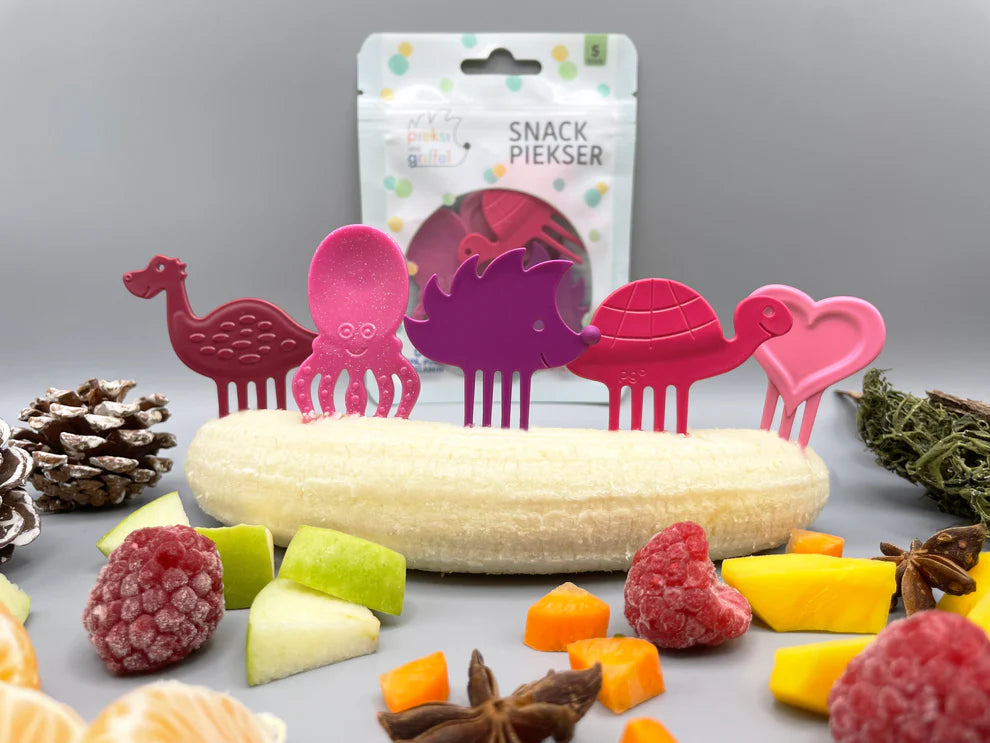 Snack Piekser Tiere in rosa von Pieksi & Griffel mit Früchten bei Bärechind Winterthur Zürich Schweiz