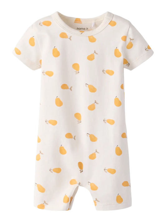 Kurzarm Spieler aus Baumwolle mit Birnen Print in Creme zu kaufen im Bärechind Winterthur Zürich Schweiz.