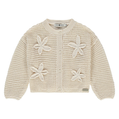 Strickcardigan von Stains & Stories in Ivory mit Blumenapplikationen für Kinder im Bärechind