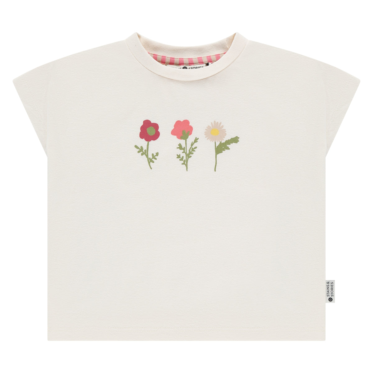 Kurzarm T-Shirt von Stains & Stories in Ivory mit Blumenmotiv für Kinder im Bärechind