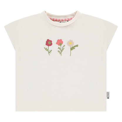 Kurzarm T-Shirt von Stains & Stories in Ivory mit Blumenmotiv für Kinder im Bärechind