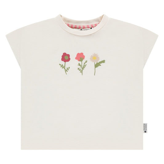 Kurzarm T-Shirt von Stains & Stories in Ivory mit Blumenmotiv für Kinder im Bärechind