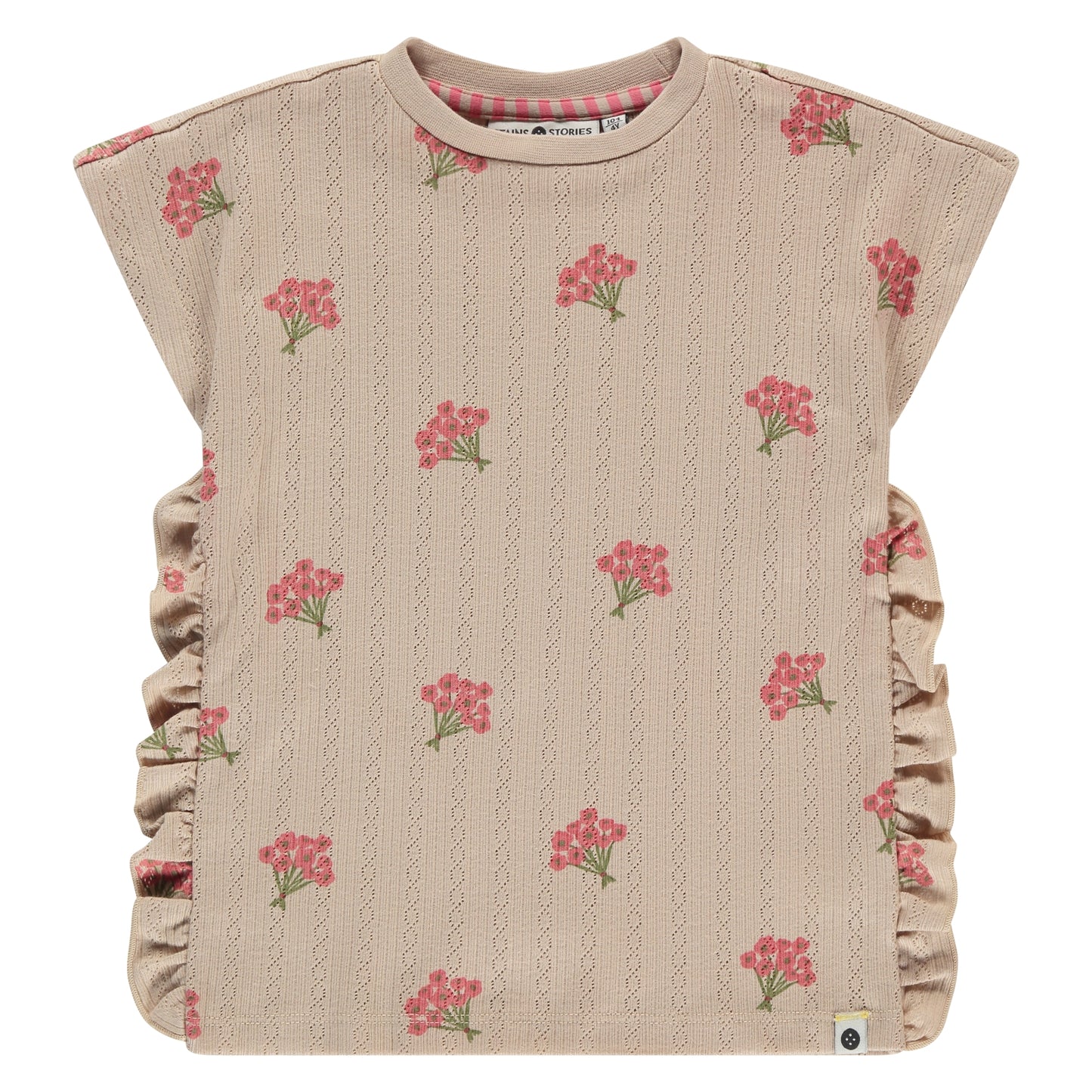 Kurzarm T-Shirt von Stains & Stories in Beige mit Rüschen und Seitenschlitzen für Kinder im Bärechind