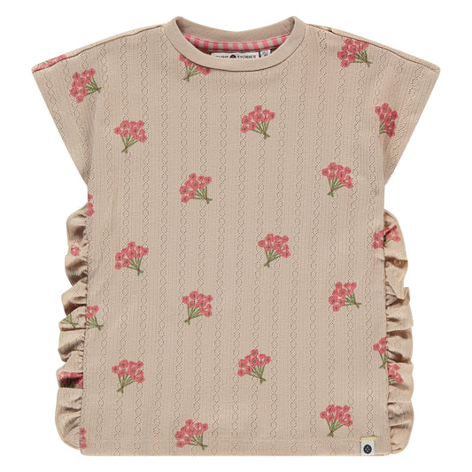 Kurzarm T-Shirt von Stains & Stories in Beige mit Rüschen und Seitenschlitzen für Kinder im Bärechind
