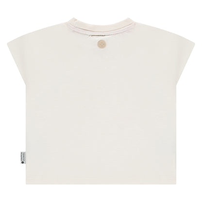 Rückansicht des Kurzarm T-Shirts von Stains & Stories in Ivory mit geradem Schnitt im Bärechind