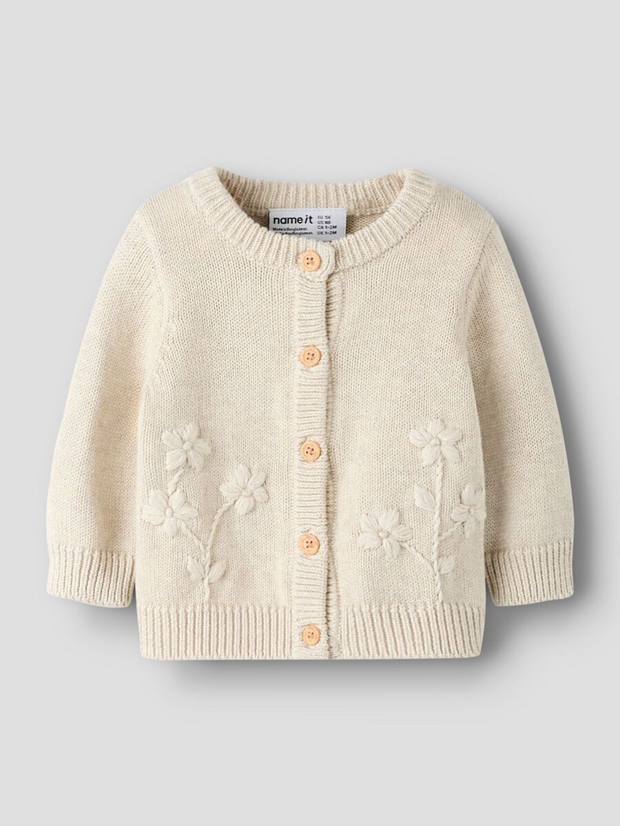Beiger NAME IT Kinder Strick-Cardigan aus Bio-Baumwolle, erhältlich bei Bärechind Winterthur Zürich Schweiz.