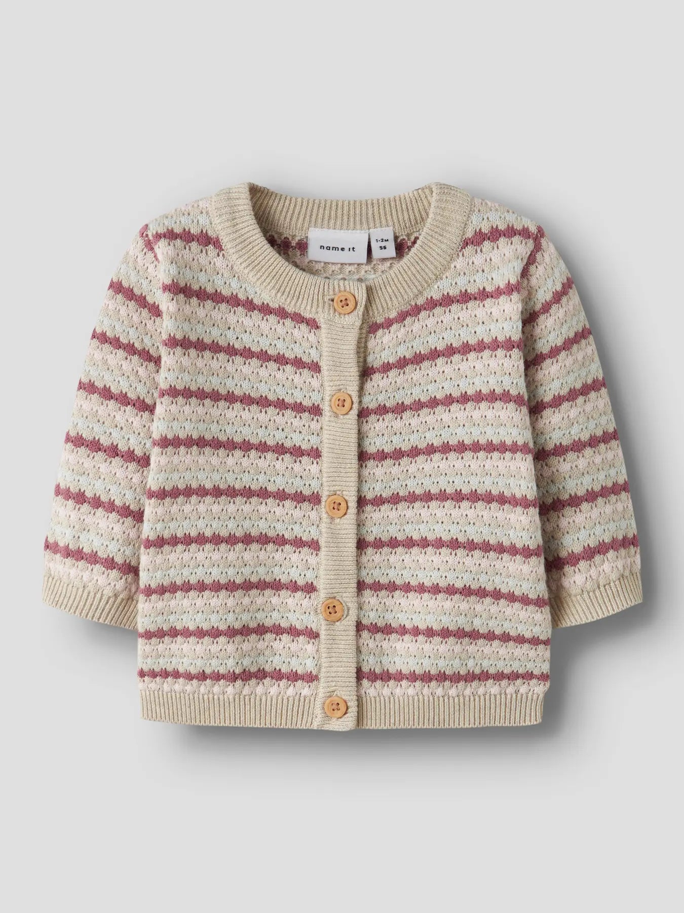 Baby Strickcardigan aus Baumwolle mit rosa Streifen, erhältlich bei Bärechind Winterthur Zürich Schweiz.