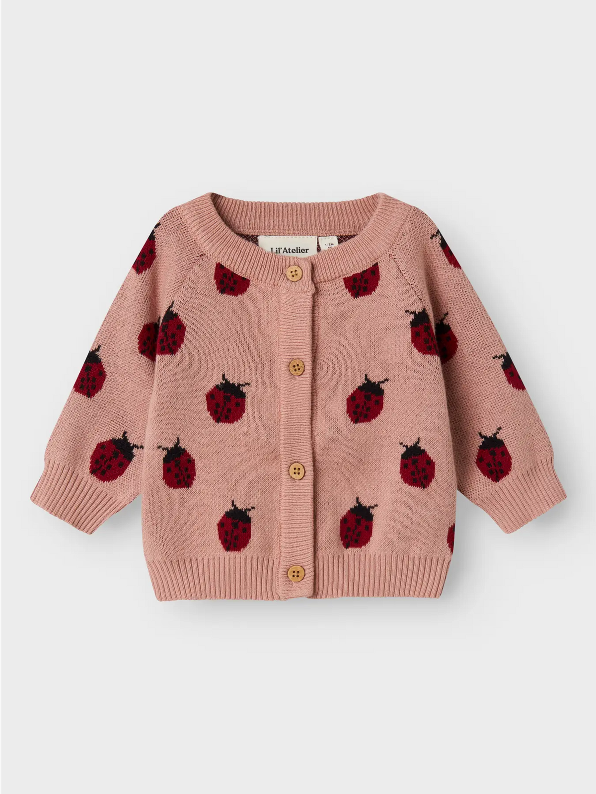Rosa Lil’Atelier Kinder-Strickjacke mit Knöpfen und Marienkäfern, zu kaufen bei Bärechind in Winterthur, Zürich Schweiz.