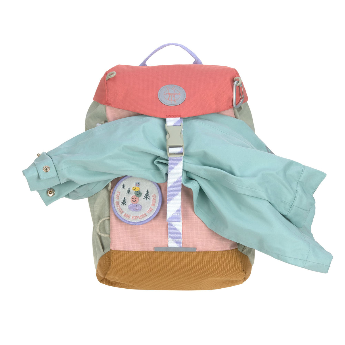 Lässig Wanderrucksack Sunny Explorer in Pink mit Sitzunterlage und Regenschutz, im Bärechind Winterthur.