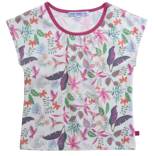 Farbenfrohes Kinder T-Shirt aus Bio-Baumwolle mit Blumenprint von Enfant Terrible im Bärechind Winterthur Zürich Schweiz.