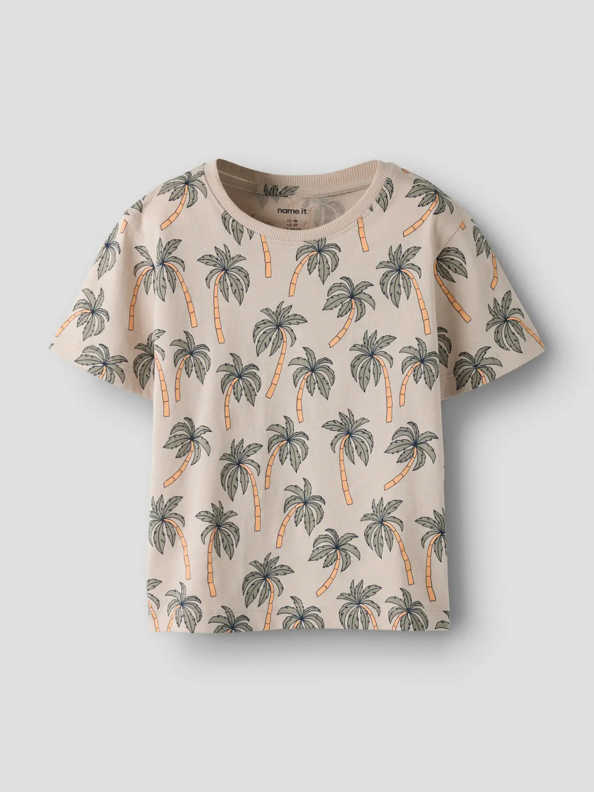 Kinder T-Shirt mit Palmenmuster in chateau gray aus Bio Baumwolle von NAME IT erhältlich bei Bärechind Kinderladen Winterthur Zürich Schweiz