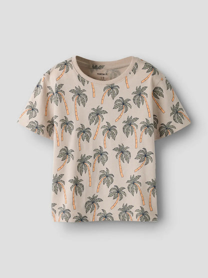 Kinder T-Shirt mit Palmenmuster in chateau gray aus Bio Baumwolle von NAME IT erhältlich bei Bärechind Kinderladen Winterthur Zürich Schweiz