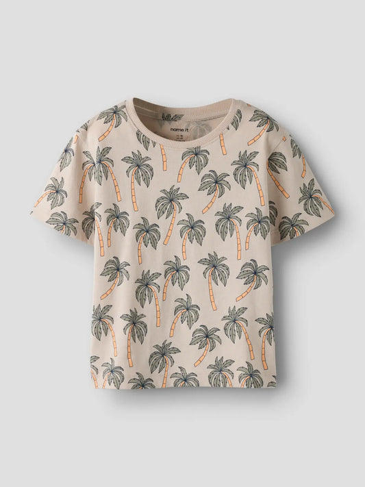 Kinder T-Shirt mit Palmenmuster in chateau gray aus Bio Baumwolle von NAME IT erhältlich bei Bärechind Kinderladen Winterthur Zürich Schweiz