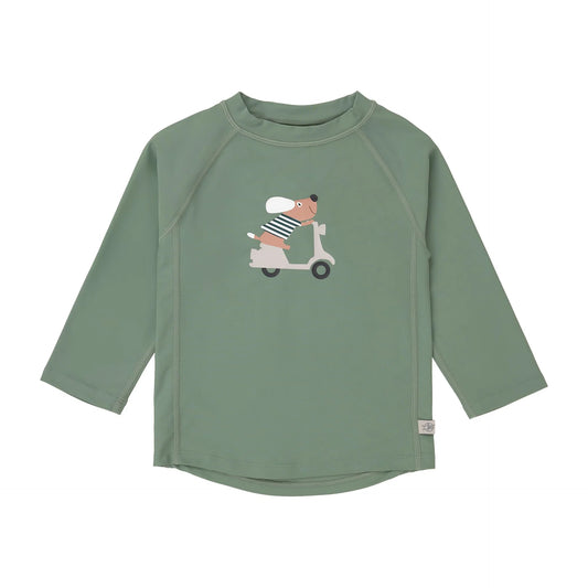 Grünes Kinder UV Shirt langarm mit Dog Motiv von Lässig bei Bärechind Winterthur Zürich Schweiz