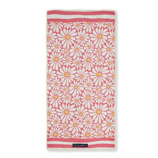 Woods & Waves Kinderstrandtuch mit rosa Blumenmuster und schnelltrocknender Mikrofaser