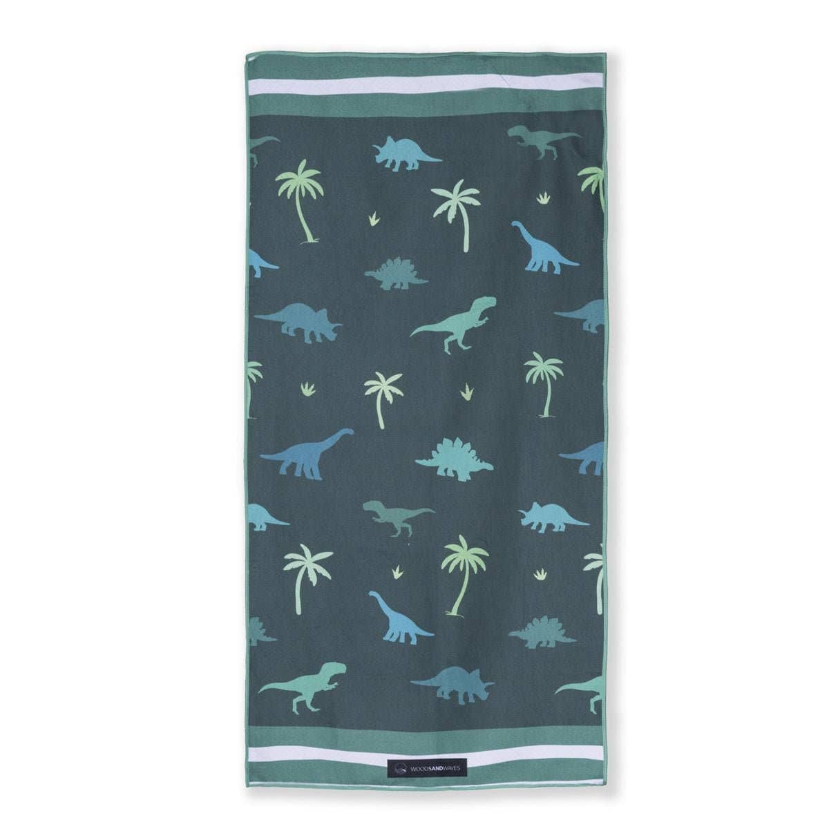 Woods & Waves Kinderstrandtuch mit Dinosaurier und Palmen Motiv aus schnelltrocknender Mikrofaser