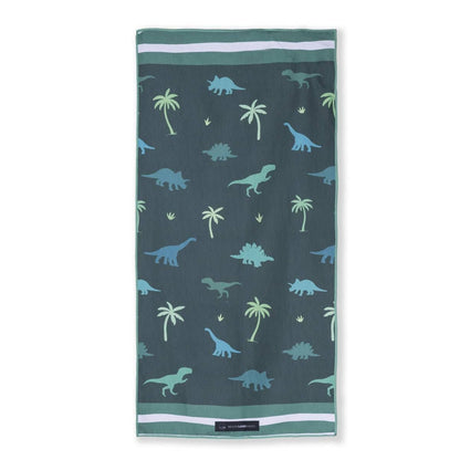 Woods & Waves Kinderstrandtuch mit Dinosaurier und Palmen Motiv aus schnelltrocknender Mikrofaser