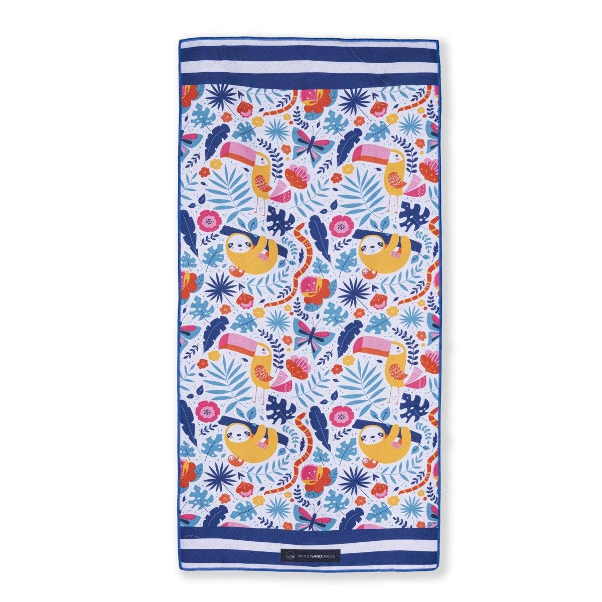 Woods & Waves Kinderstrandtuch Jungle Fever mit buntem Dschungel und Tiermotiv aus schnelltrocknender Mikrofaser