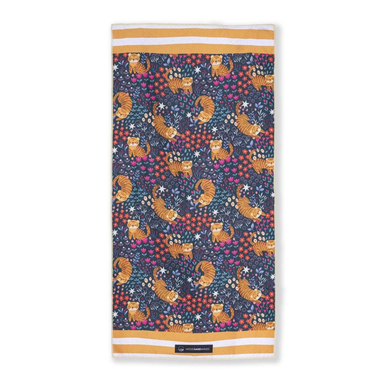 Woods & Waves Kinderstrandtuch Tropical Tiger mit buntem Tigermotiv und Blumenmuster